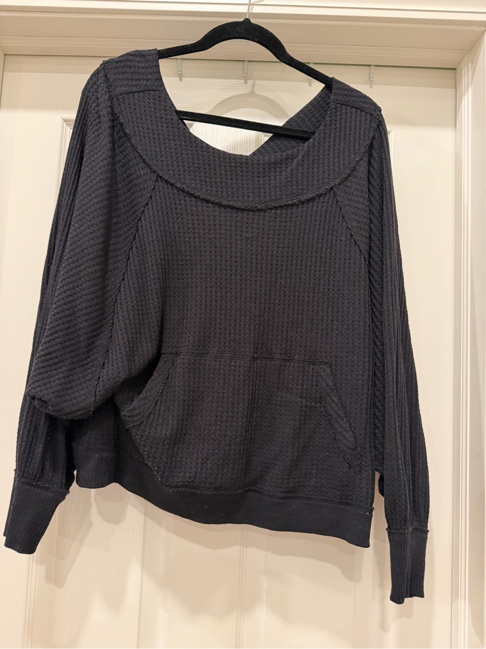 Women's Free People Black Waffle Knit Pullover Sweater